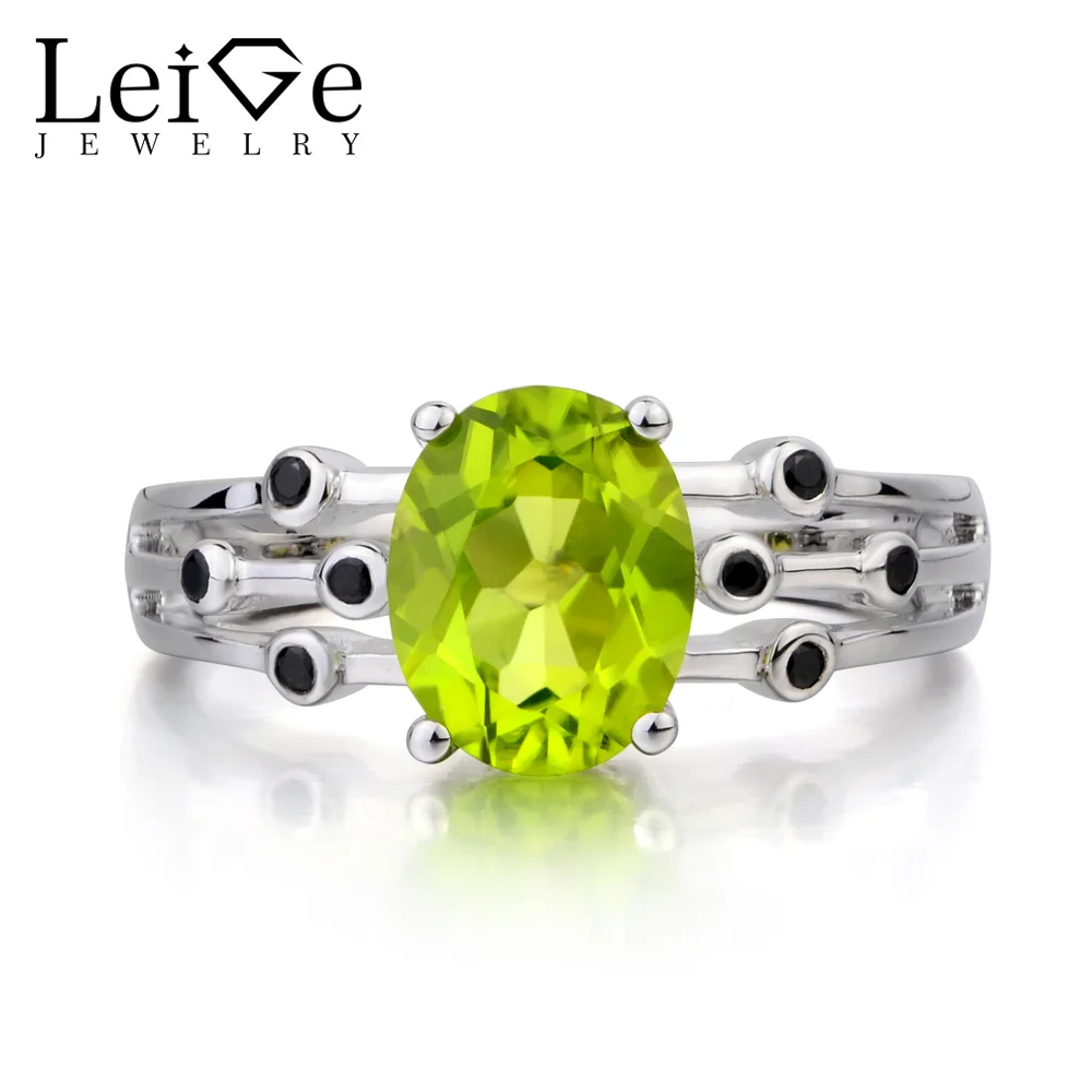 Leige Jewelry Natural Peridot Ring Wedding Ring August Birthstone Green Gemstone Oval Cut
