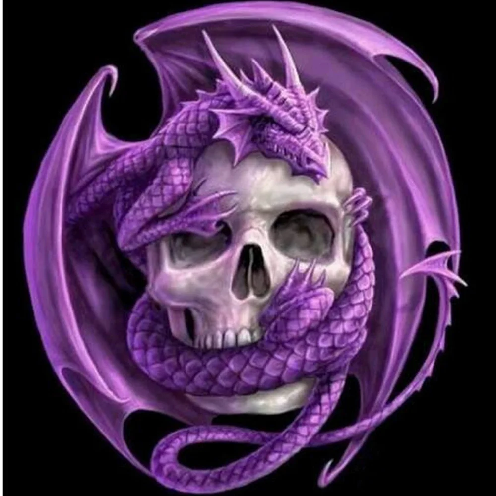 

New DIY diamond painting dragon 5D Diamond embroidery animal diamond cross stitch round diamond painting dragon and skull KL310