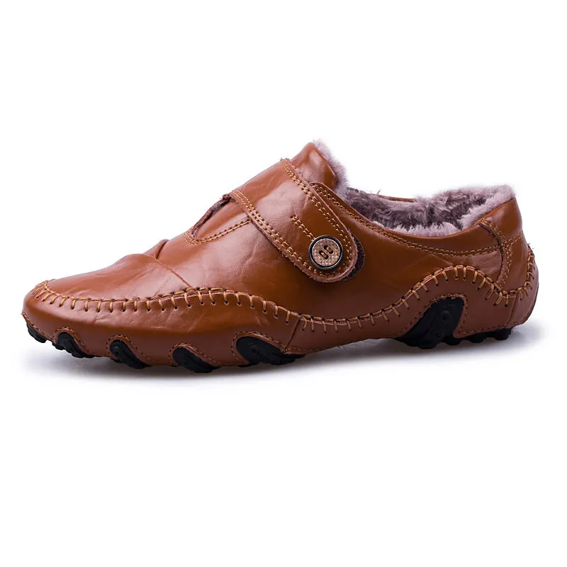 Brand Men's Casual Shoes British Style Moccasins Genuine Leather Shoes Men Flats Winter Fur Loafers Men Driving Shoes Footwear