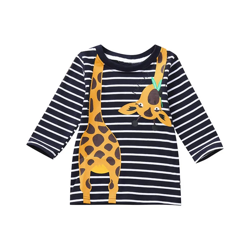 Зимняя детская одежда Топы И Футболки Для маленьких мальчиков и девочек, полосатая футболка с длинными рукавами и принтом жирафа Верхняя одежда# BL0