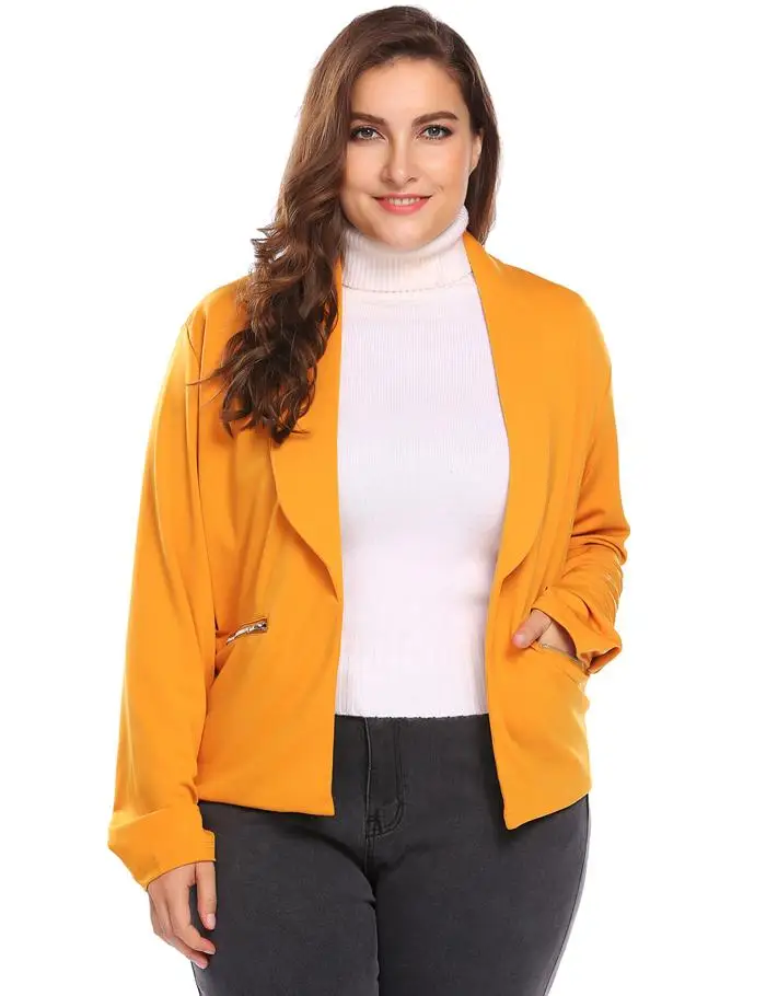 IN'VOLAND для женщин блейзер пальто плюс размеры XL-5XL осень зима шаль нагрудные с длинным рукавом открытой передней повседневное куртк