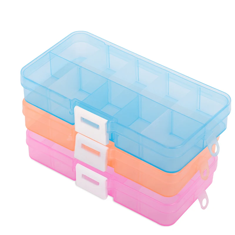 Envío gratis 1 pieza de caja de componentes de lucha libre piezas de Color transparente Color plástico Mini caja 10 herramientas de rejilla