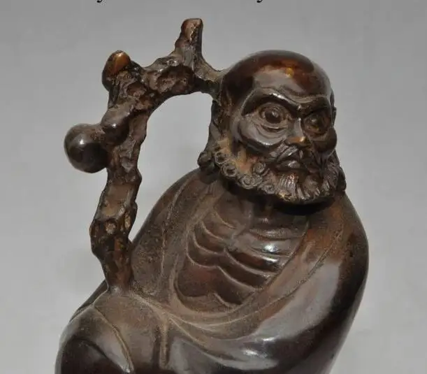 

S1216 9" chinese buddhism bronze Gourd stand Damo Bodhidharma Dharma Buddha god statue