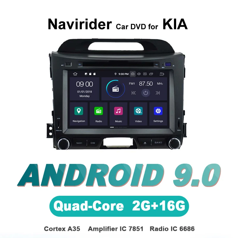 Navirider Авторадио gps навигации android 9,0 автомобиль радио плеер для KIA SPORTAGE 2010 Мультимедиа Bluetooth DVD aux Стерео устройства