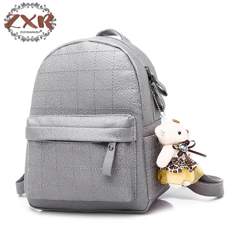 

Zuoxiangru Hot Sale Fashion Plaid Sweet Lady Backpack Soft Pu Leather Quality Diamond Bow Bear Female Backpack