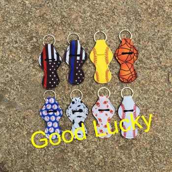 

500pcs/lot free shipping Sports balls prints neoprene chapstick holder lip balm holder