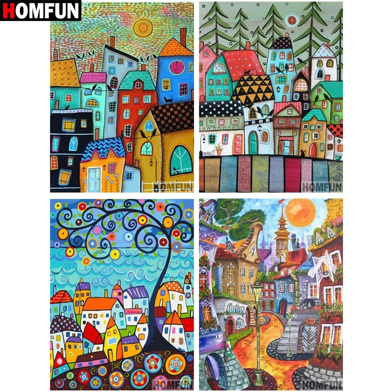 

HOMFUN Full Square/Round Drill 5D DIY Diamond Painting "Abstract house" 3D Embroidery Cross Stitch 5D Home Decor Gift
