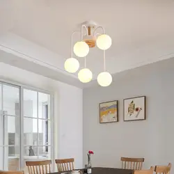 Светодиодный потолочный светильник для гостиной Детская комната кухня современные, покрытые белым стеклом шар деревянный потолочный