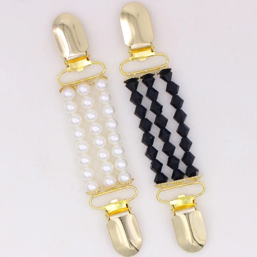 

Pearl Or Black Beads Strings Brooch Clip For Sweater Shawl Keeper Collar Buckle Holder Garters Garment Accessories Jewelry