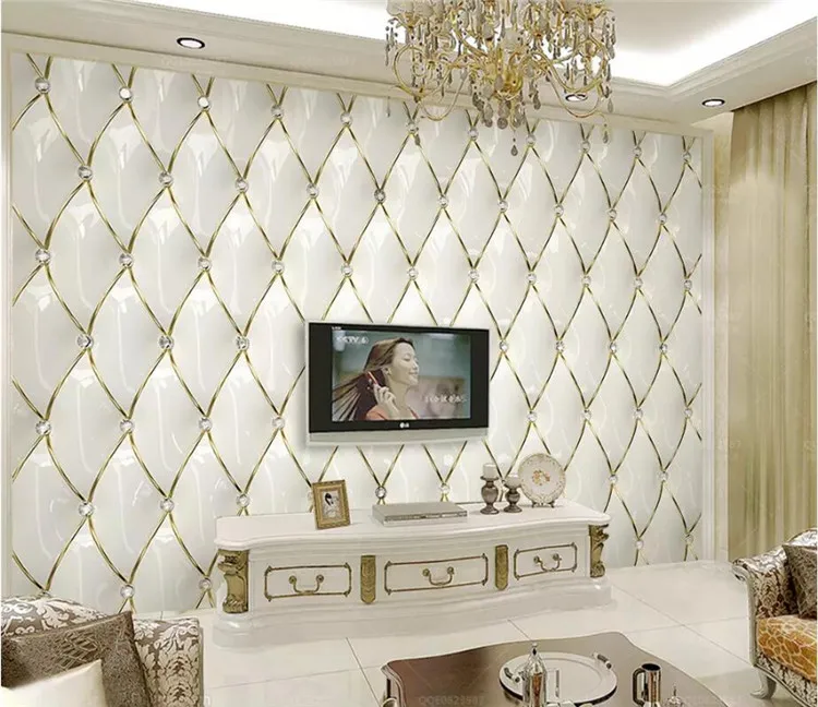 Custom wallpaper 3d mural luxury gold crystal rhombic stitching European soft bag background wall papers home decor | Обустройство