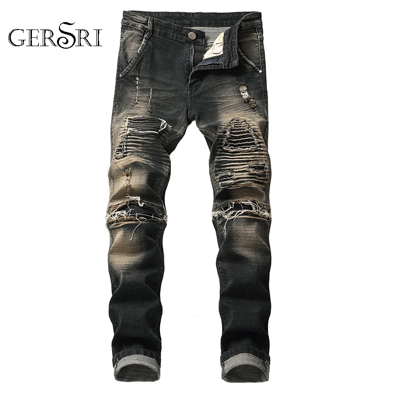 Gersri дропшиппинг Для мужчин s джинсы гарантированное качество мода Slim Fit Denim молнии брюки бренд Для мужчин джинсы Винтаж Ретро Классический Jea