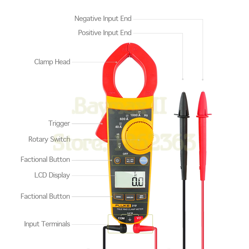 Цифровой токоизмерительный прибор Fluke319 1000A переменного/постоянного тока для измерения напряжения 600 В переменного/постоянного тока с Ом, Гц, Inrush тест и подсветка