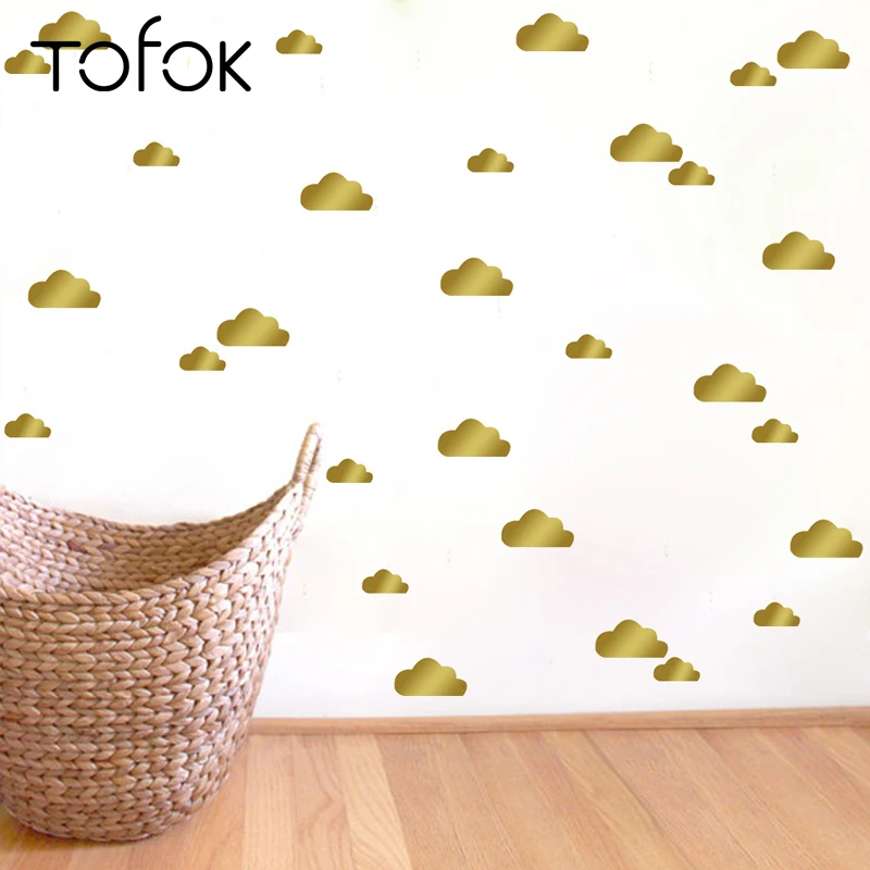 

Tofok 90pcs/set Gold Clouds DIY Home Wall Sticker Creative Glitter Wallpaper for Children Room Bedroom Nursery Background Decor