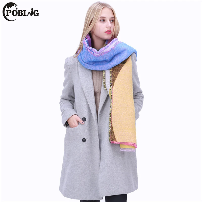 

POBING Luxury Brand Geometric Print Cashmere Scarf Women za Scarves Shawl Wraps Soft Warm Winter Blanket Pashmina Solid Cape