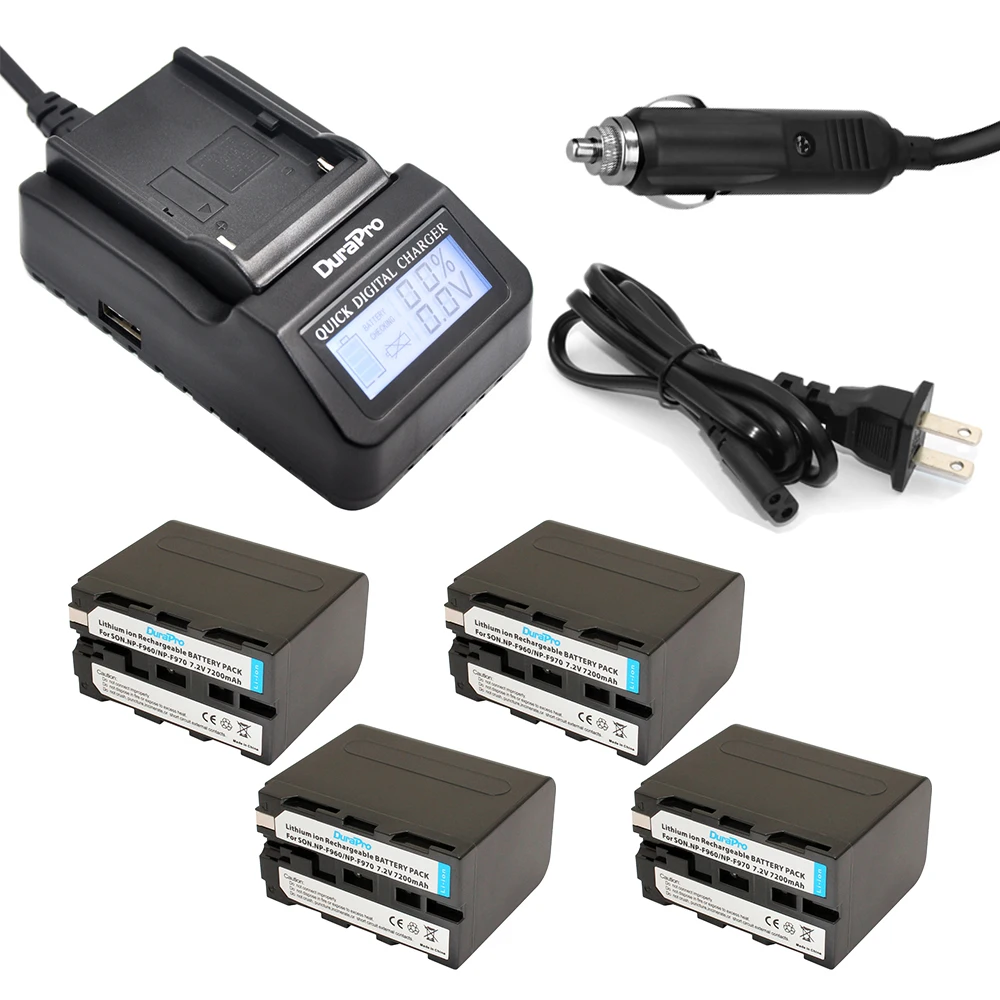 

4pc 7200mAh NP-F960 NP-F970 NP F960 NP F970 Rechargeable Li-ion Battery+LCD Fast Charger for SONY HVR-HD1000 HVR-HD1000E HVR-V1J