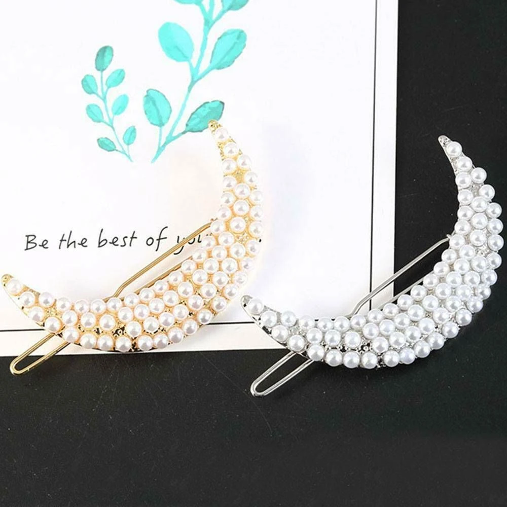 

1 Pcs New Fashion Elegant Korean Design Imitation Pearl Rhinestone Hair Clip Moon Style Hairpin Clamps Hair Accessories Jewelry