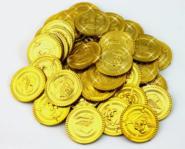 

Wholesale cool1000pc crossbone plastic captain pirate treasure gold coins props toys for Halloween party cosplay kids favor fun