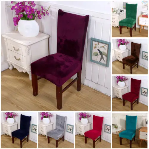 UK Stretch Fox Pile Fabric Dining Room Wedding Kitchen Home Chair Seat Covers 