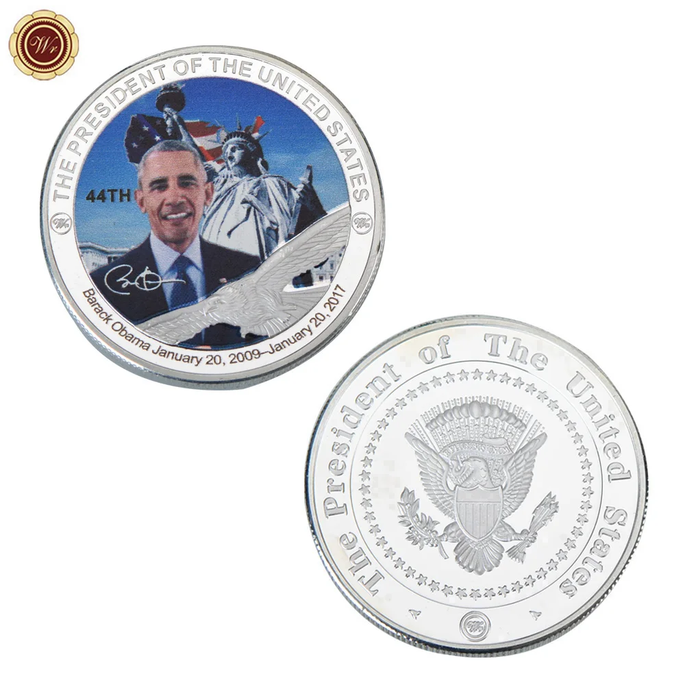 

WR Barack Obama Silver Commemorative Coin 44th US President Challenge Coin White House Metal Crafts with Round Case