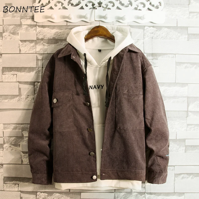 

Jackets Men Single Breasted Solid Simple All-match Korean Style Leisure Daily Jacket Corduroy Jacket Mens Ulzzang Trendy Coats