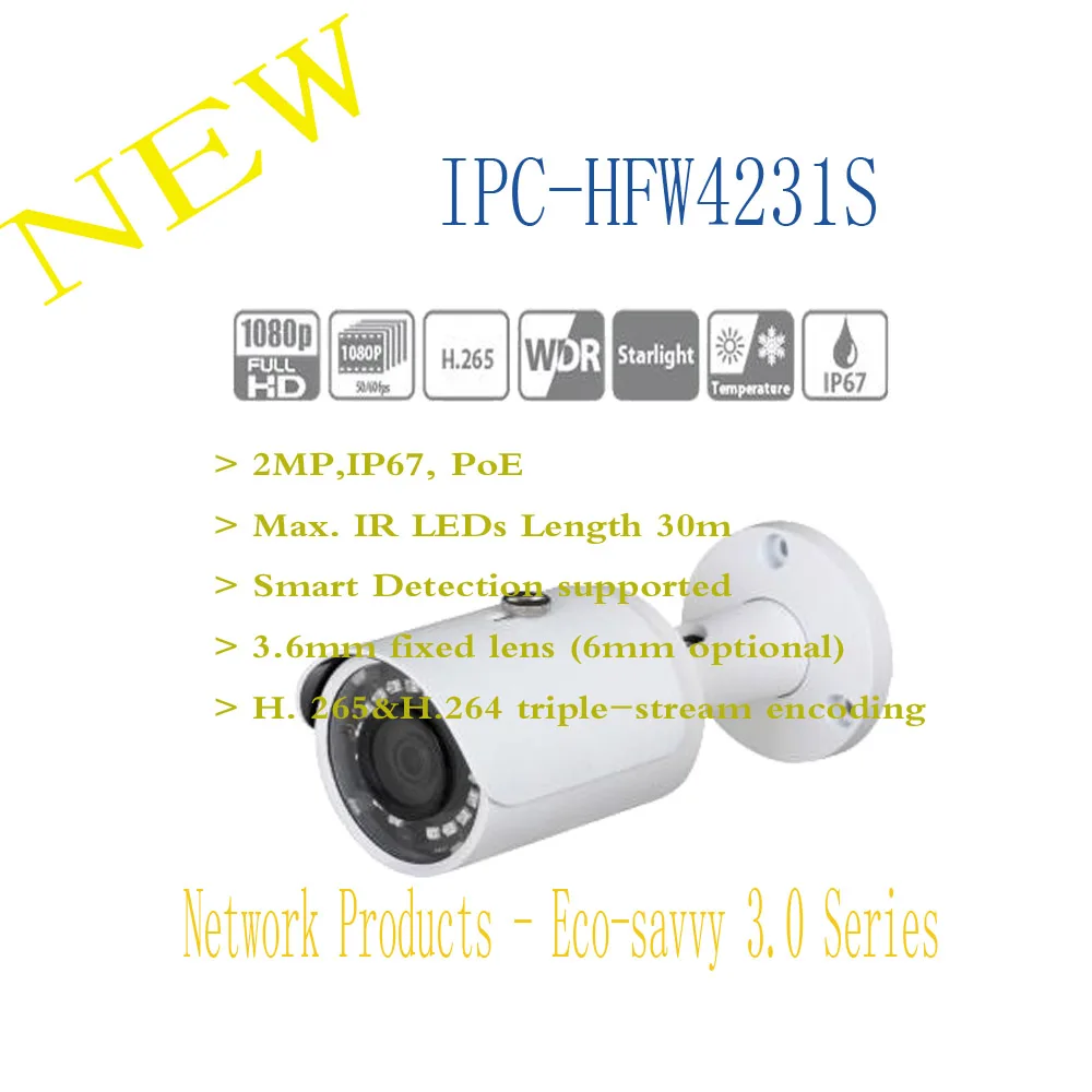 

Free Shipping DAHUA NEW Product Security IP Camera 2MP FULL HD WDR IR Mini Bullet Network Camera IP67 Without Logo IPC-HFW4231S