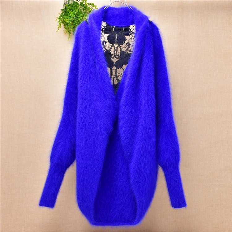 

Korea lace hollows medium long real mink cashmere cardigan ladies Women loose batwing sleeves angora fur sweater coat for winter