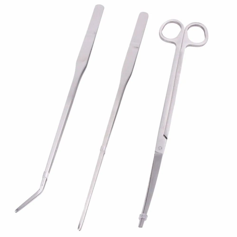 

3 IN 1 Aquarium Aquatic Plants Long Handle Scissors Tweezers Trim Plumbing Tool Straight Tweezers+Curve Tweezers+Curve Scissors