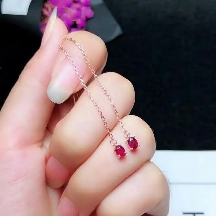 Серьги подвески shilovem из 925 натурального рубина Изящные Ювелирные изделия по