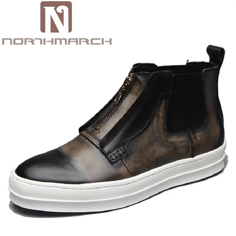

NORTHMARCH Genuine Leather Shoes Retro Designer Brand Men Winter Boots Black Brown Zipper Basic Leather Martin Boots Chuteira