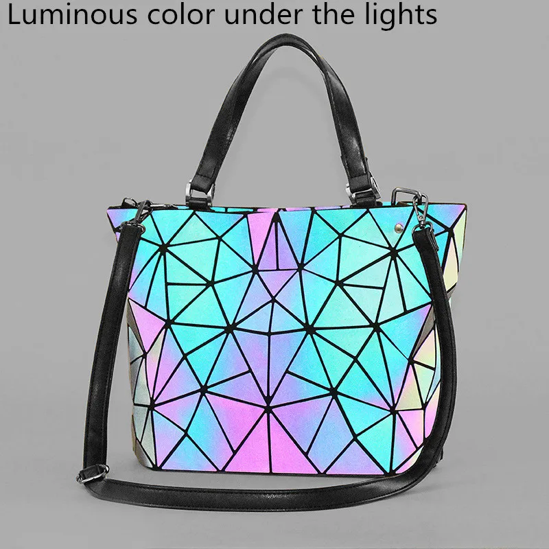 ZYJ Women Sequins Luminous Plaid Shoulder Bags Girls Handbags Casual Deformable Lattice Laser Crossbody Make Up Evening Tote Bag (1)