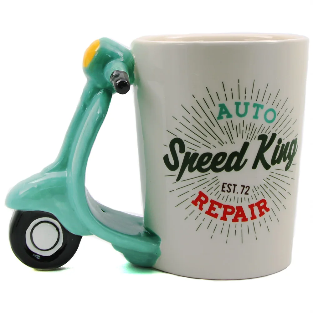 1Piece Speed King Retro Scooter Design Ceramic Mug 3D Handle Arm