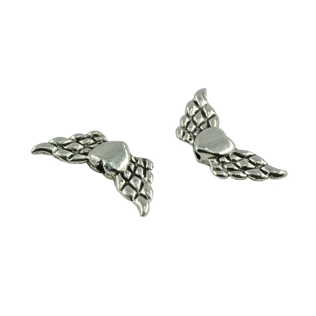 100 Pieces Antique Angel Wing Heart Charm Spacer Beads Jewelry DIY Makings