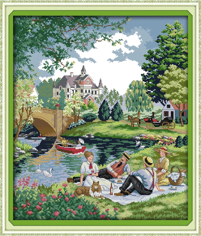 

A picnic in the suburbs counted printed on fabric DMC 14CT 11CT Cross Stitch kitsembroidery needlework Sets Home Decor