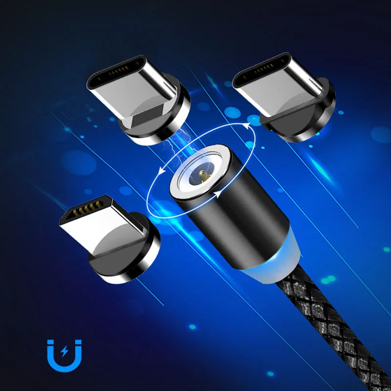 

Micro Usb Magnetic Cable Charge Mobile Phone 360 Degree Rotation Round Head Charger Line for Apple Android Type-c Usb C Cable