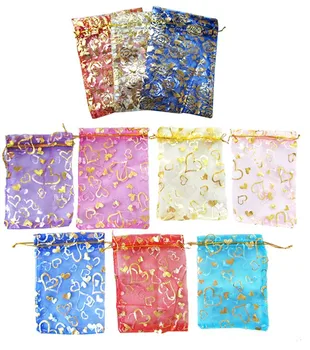 

Rectangle Organza Wedding Gift Pouches Bags 13x18cm jewelry bags rose silk bag with gold decorations 100pcs/lot