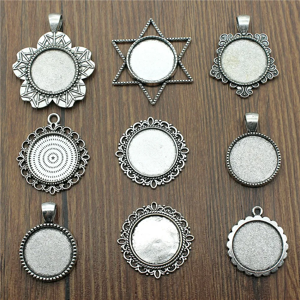 

10pcs/Lot Fit 20mm Round Glass Cabochon Base Setting Pendant Tray For Jewelry DIY Making Antique Silver Color Fm4025