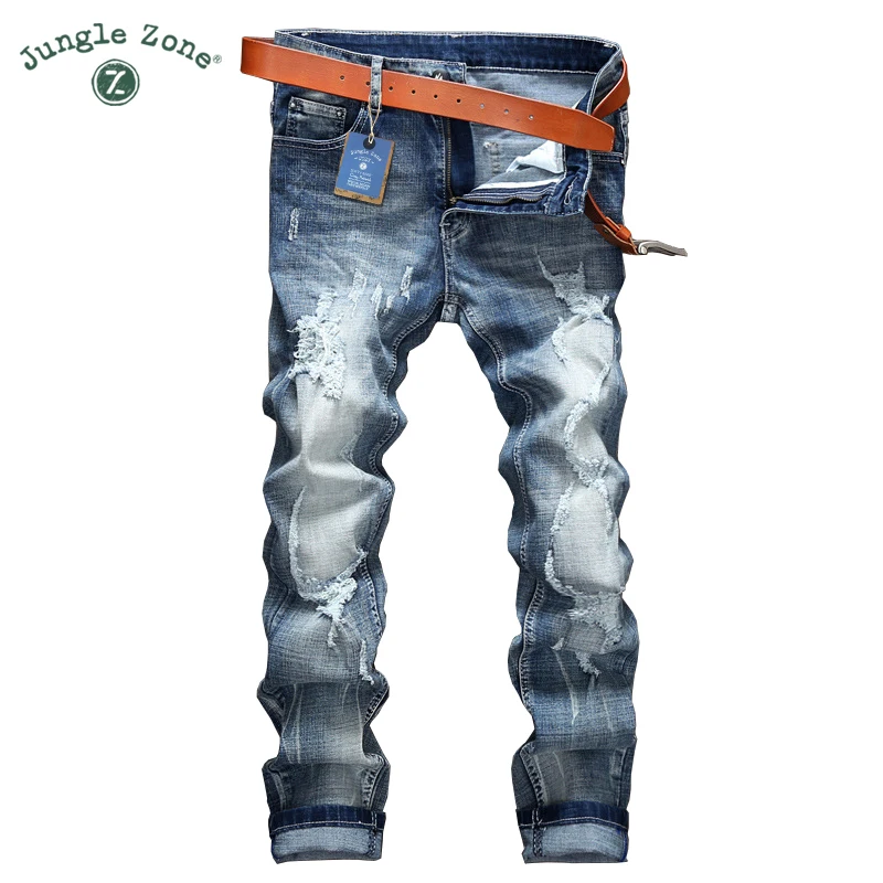 JUNGLE ZONE ripped Jeans men brand clothing high quality male jeans ...