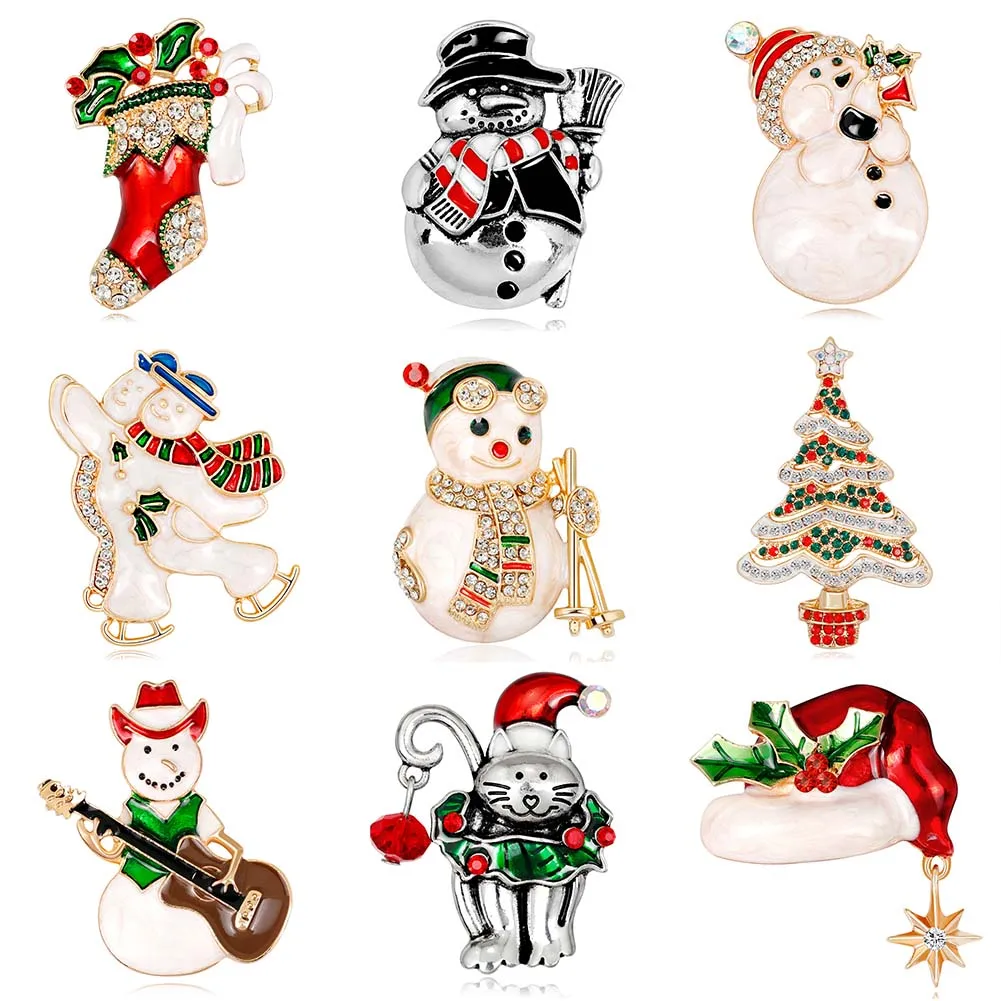 

Xmas Enamel Snowman Stockings Santa Tree Brooch Pin Christmas Gifts Women Men Brooches Charm Crystal Rhinestone Drop shipping