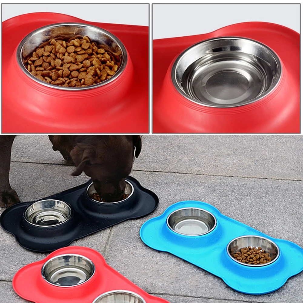 

Stainless Steel Plastic Double Bowls Dog Cats Food Water Feeder Pets Supplies Dog Pet Bowl Feeding Dishes Slow Food Device
