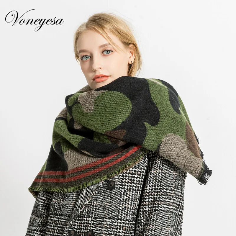 Voneyesa Warm Winter Thick Cashmere Scarves with Tassel Women Printed