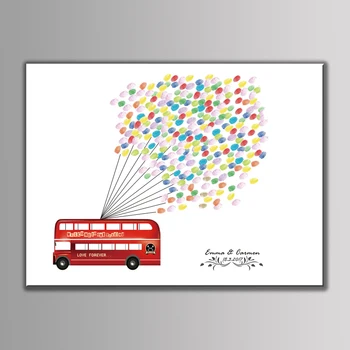 

Free Personalized Custom Name Date Fingerprint DIY Guestbook Red Bus Drive to Forever Love For Engagement Family Party Unframed