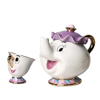 

Hot sale Cartoon Beauty And The Beast Tea Set Mrs Potts Teapot Chip Cup Sugar Bowl Pot Set Coffee Kettle Birthday Xmas Gift