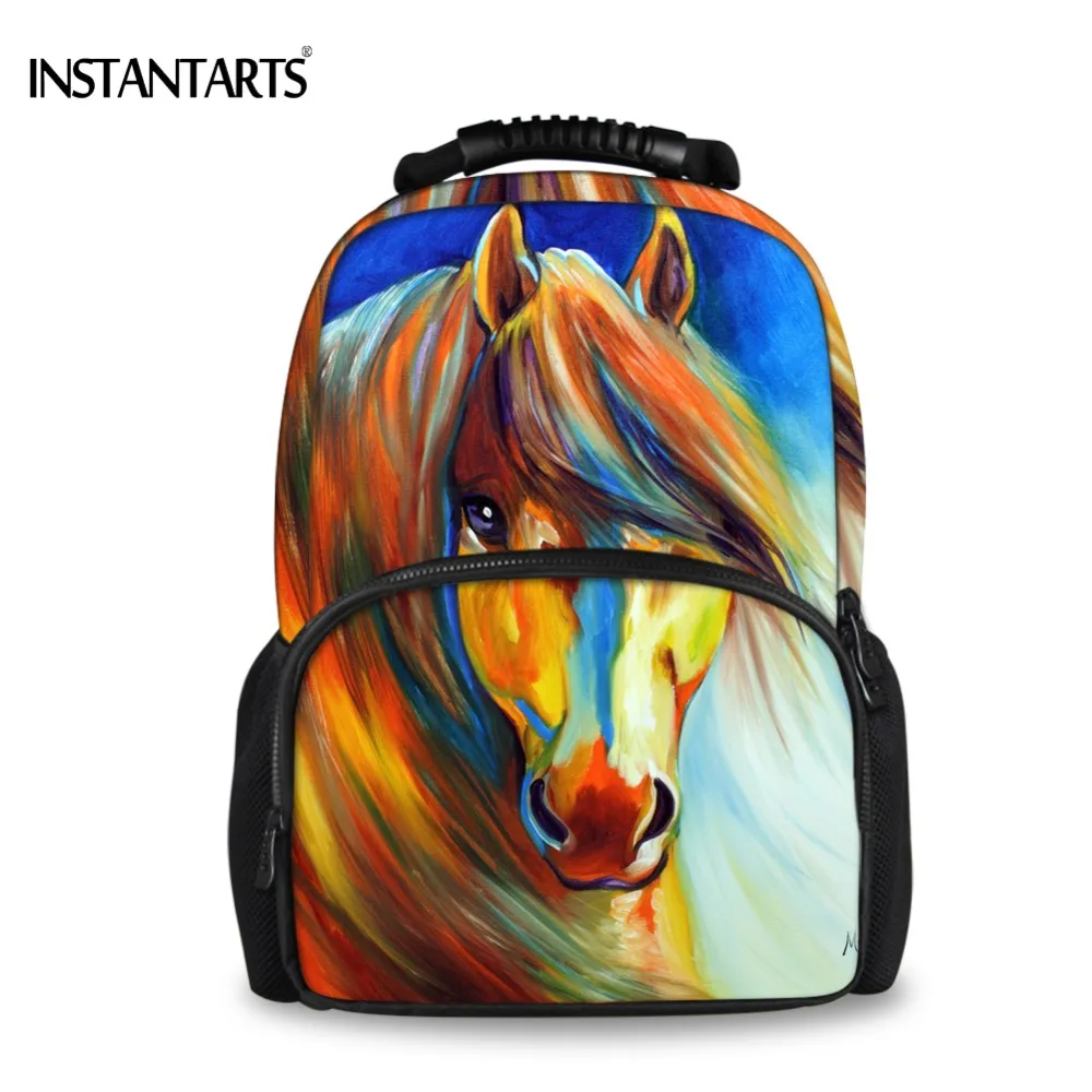 INSTANTARTS Crazy Horse Print Women 3D Felt Backpacks Travel Laptop Shoulder Bags for Girl Casual Middle School Students Bookbag bookbags-for-girls : image INSTANTARTS Crazy Horse Print Women 3D Felt Backpacks Travel Laptop Shoulder Bags for Girl Casual Middle School Students Bookbag bookbags-for-girls