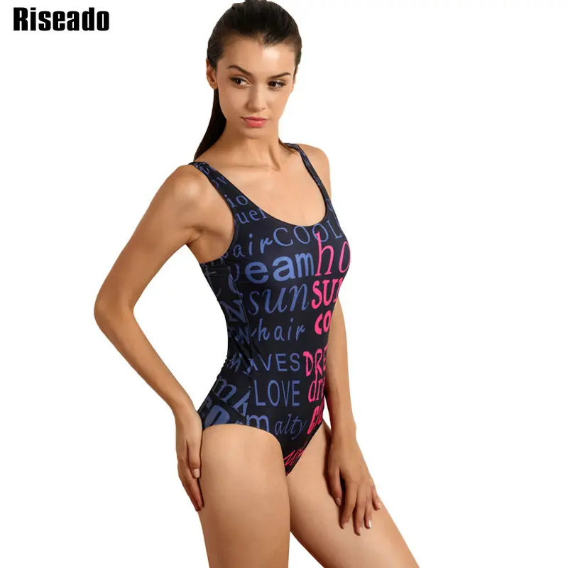 

Riseado 2019 One Piece Swimsuit Female Swimwear Women Letter Printed Sport Suit Swimsuit Beachwear Bathing Suits