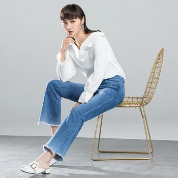 

2019 Spring New Jeans Female Casual High Waist Large Size Pants Korean Version of Flare Pants Straight Wide Leg Trousers