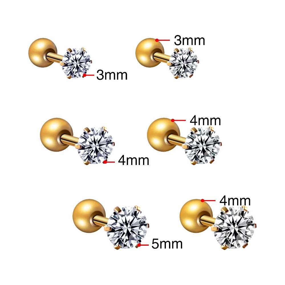 3 пар/кор. 3 мм/4 мм/5 мм 316L хирургическая нержавеющая сталь круглый, прозрачный CZ Мода уха трагус Стад Женщины/девушки серьги винт для пирсинга