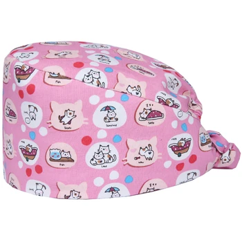 

Pink Cats Adjustable Surgical Scrub Cap Medical Doctor Ground Hat with Sweatband Scrub Hat for Women/Men 100% Cotton