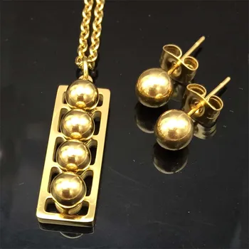

Gold Color 316L Ball Stud Earring Necklace Stainless Steel Jewelry Set for Women Jewelry Gift