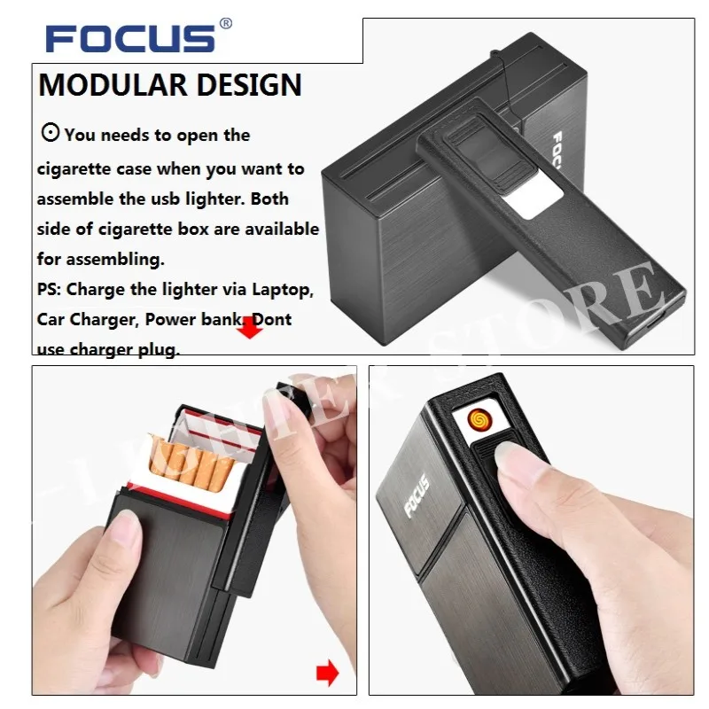Абсолютно держатель Ciagrette коробка со съемной электронная USB Зажигалка Беспламенное ветрозащитное табачный чехол для прикуривателя