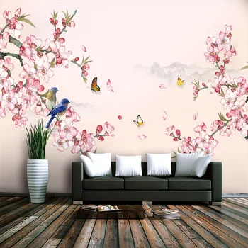 

Custom wall home and everything Xingyu orchid bird Chinese painting TV background wallpaper decorative waterproof material